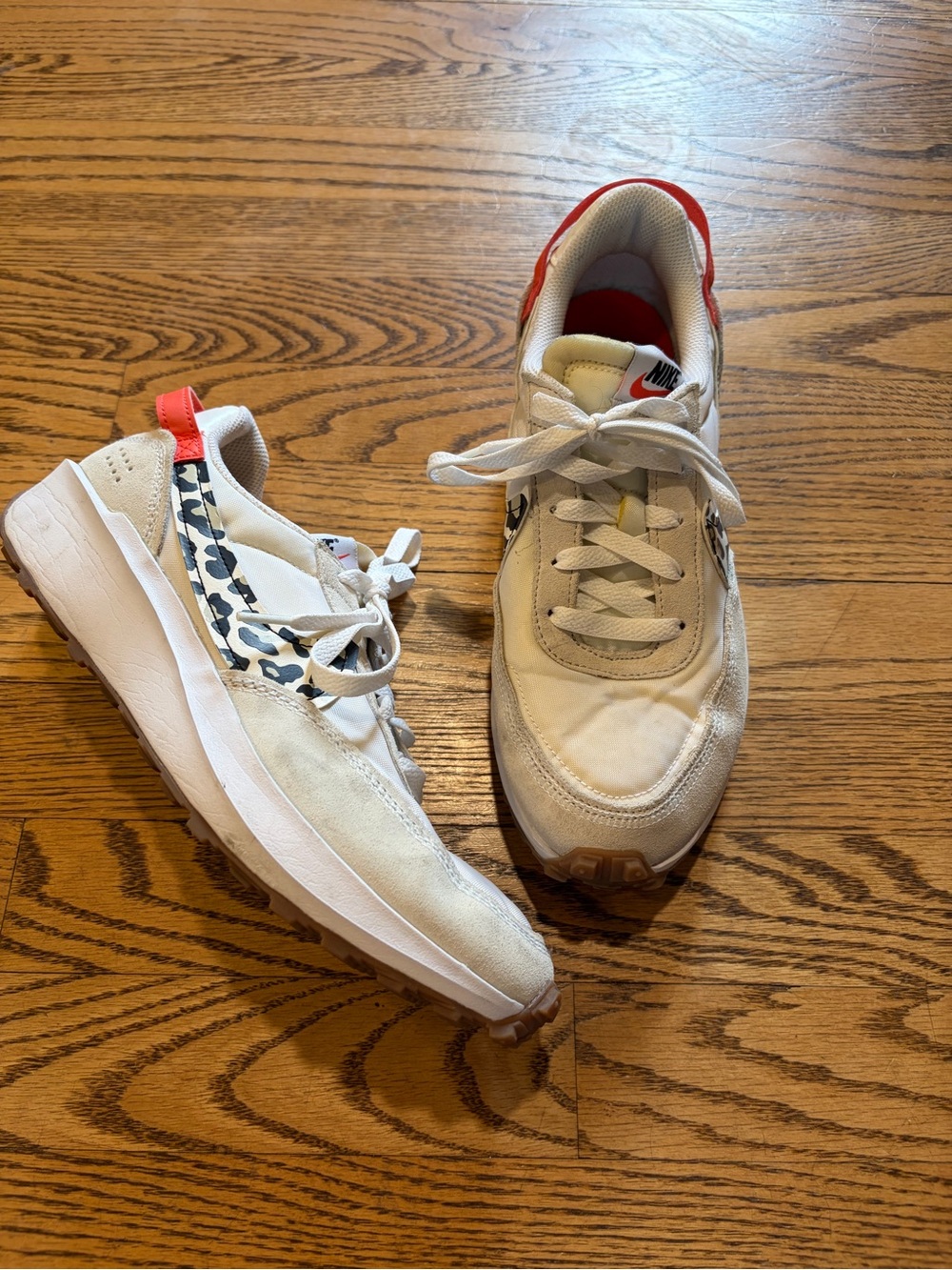 Nike Waffle Debut Sneakers White Orange Leopard